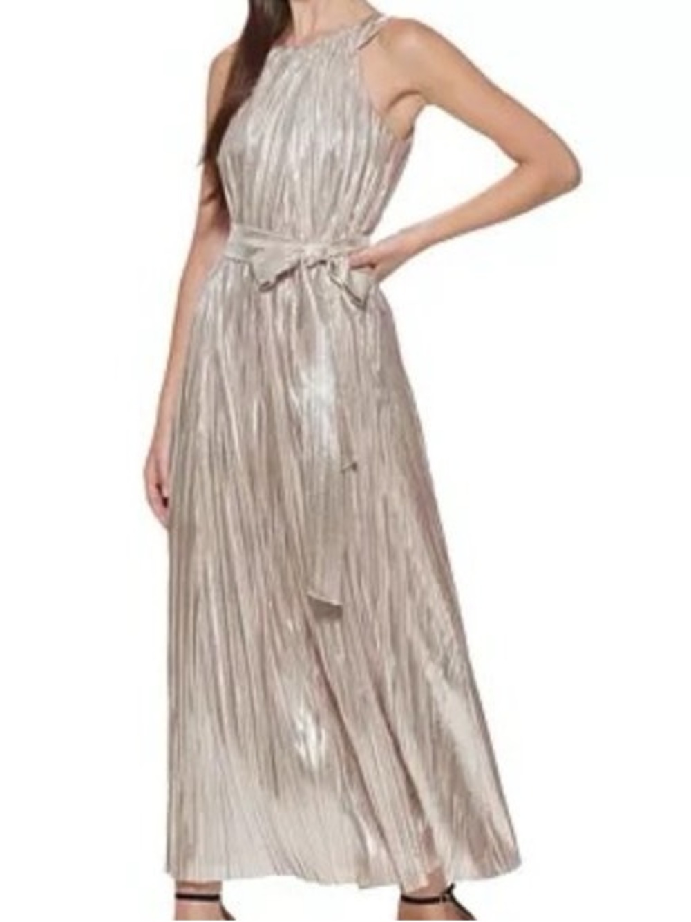 Vince Camuto Metallic Pleated Halter Dress - Picture 3 of 10